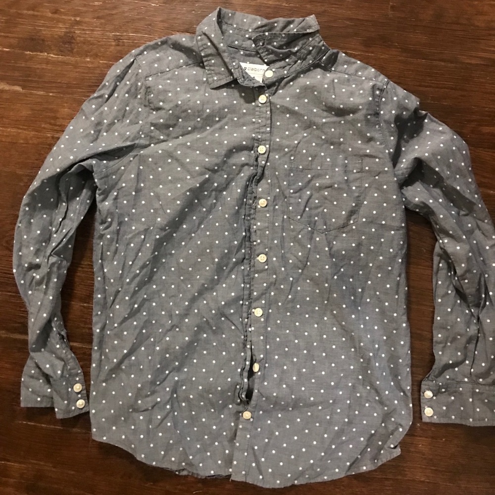 Polka dot denim button down